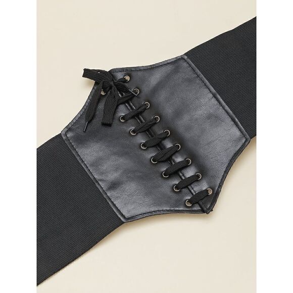 Wide Lace-Up Elastic Waist Tied Black Corset Belt NEW - Picture 15 of 17